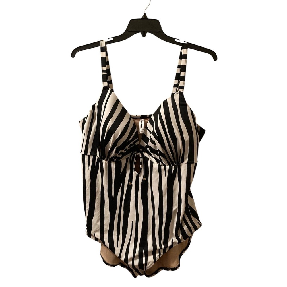 Lane Bryant Swimsuit One-Piece Black White Animal Print NWOT Sz 46DD